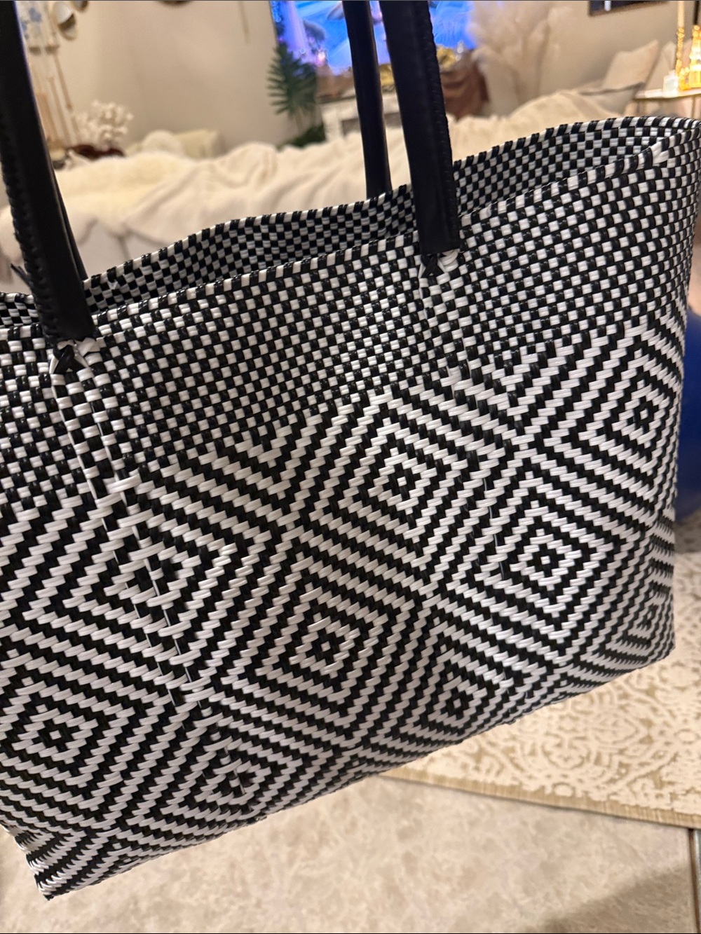 Black & White Geometric Tote Bag - Stylish Women's Carryall - Picture 4 of 5